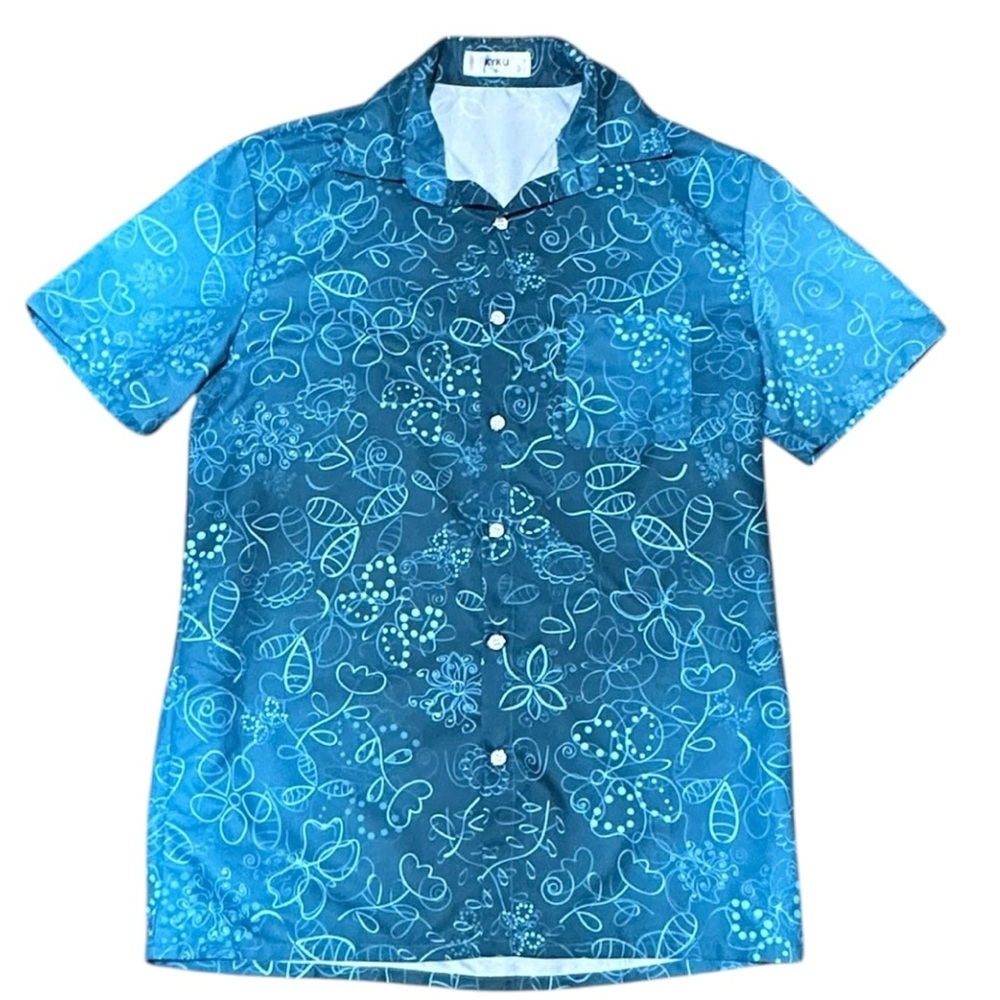 Kyku Blue Floral Button-Down Men's Shirt Size Small